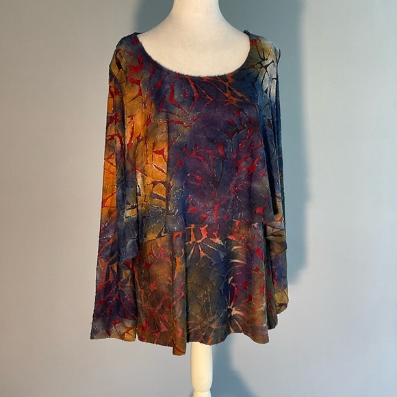 Attitudes by Renee XL Vibrant Fall Colors Scoop Neck Burnout Long Sleeves Blouse - Picture 13 of 16